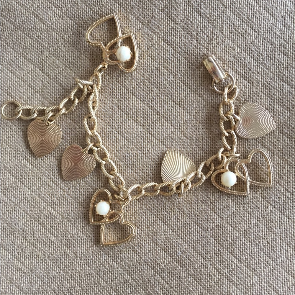 Vintage Charm Bracelet Hearts Sea Shells